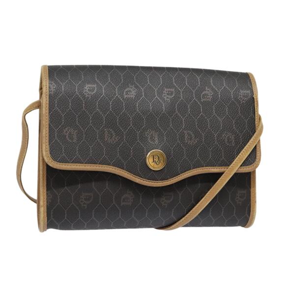DIOR Honeycomb Canvas Shoulder Bag Leather Black Gold - Picture 1 of 16